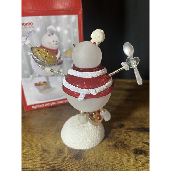 JCPenney Home Collection Rare Lighted Acrylic Chef Snowman W/ Box Vtg Christmas - Picture 5 of 10